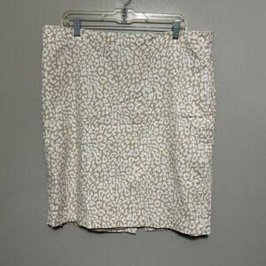 J. Crew Womens Pencil Skirt 16 Tan White Leopard Print Knee Length Office Casual